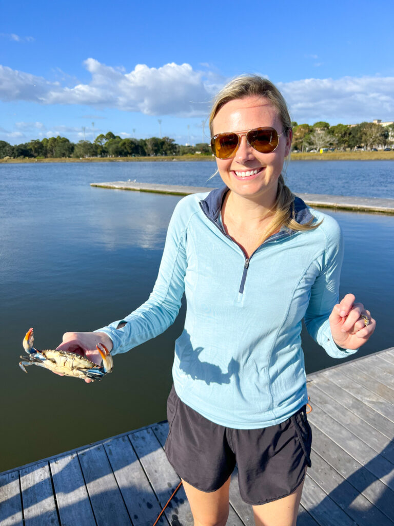 me holding crabbing I caught while crabbing with tia in charleston, sc
