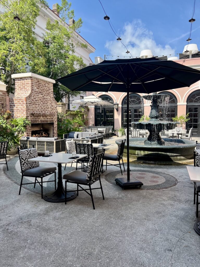 patio at the mills house hotel