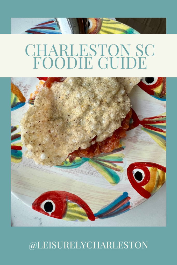 image of tuna at costa restaurant and text 'charleston foodie guide'